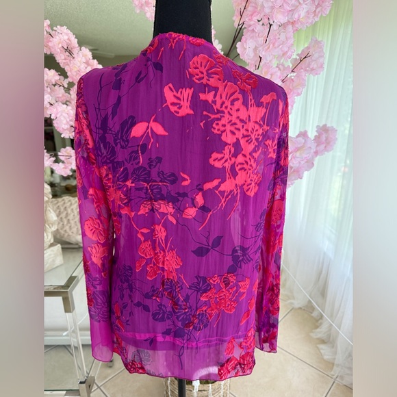 Hale bob Silk Beaded Fuchsia pink  floral blouse Sample Size=small - Picture 9 of 11